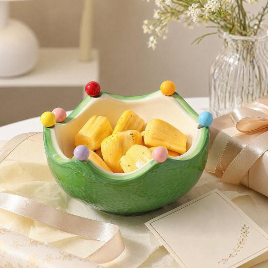 Fruit Plate with Fruit Fork, Ceramic Fruit Bowl, Orange Decorative Snack Serving Dish, for Kitchen Counter And Dining Table