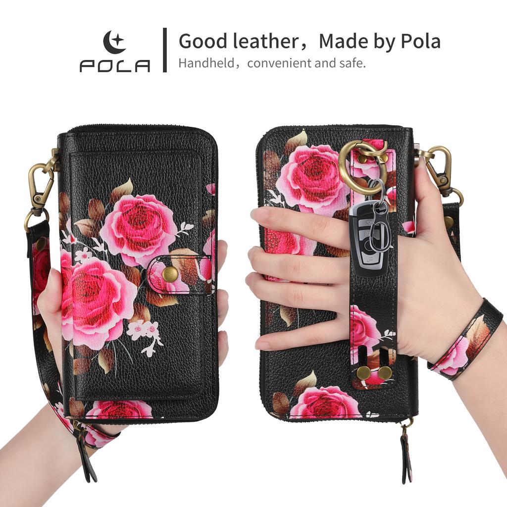 Integrated Phone Case Wallet and Case with Floral Design, Suitable for iPhone15, 15Pro, 15Pro Max, iPhone16, 16Pro, 16Pro Max