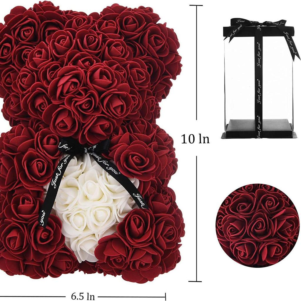 Konservierte Rosenblume Teddybär - 25cm Geburtstagsgeschenk