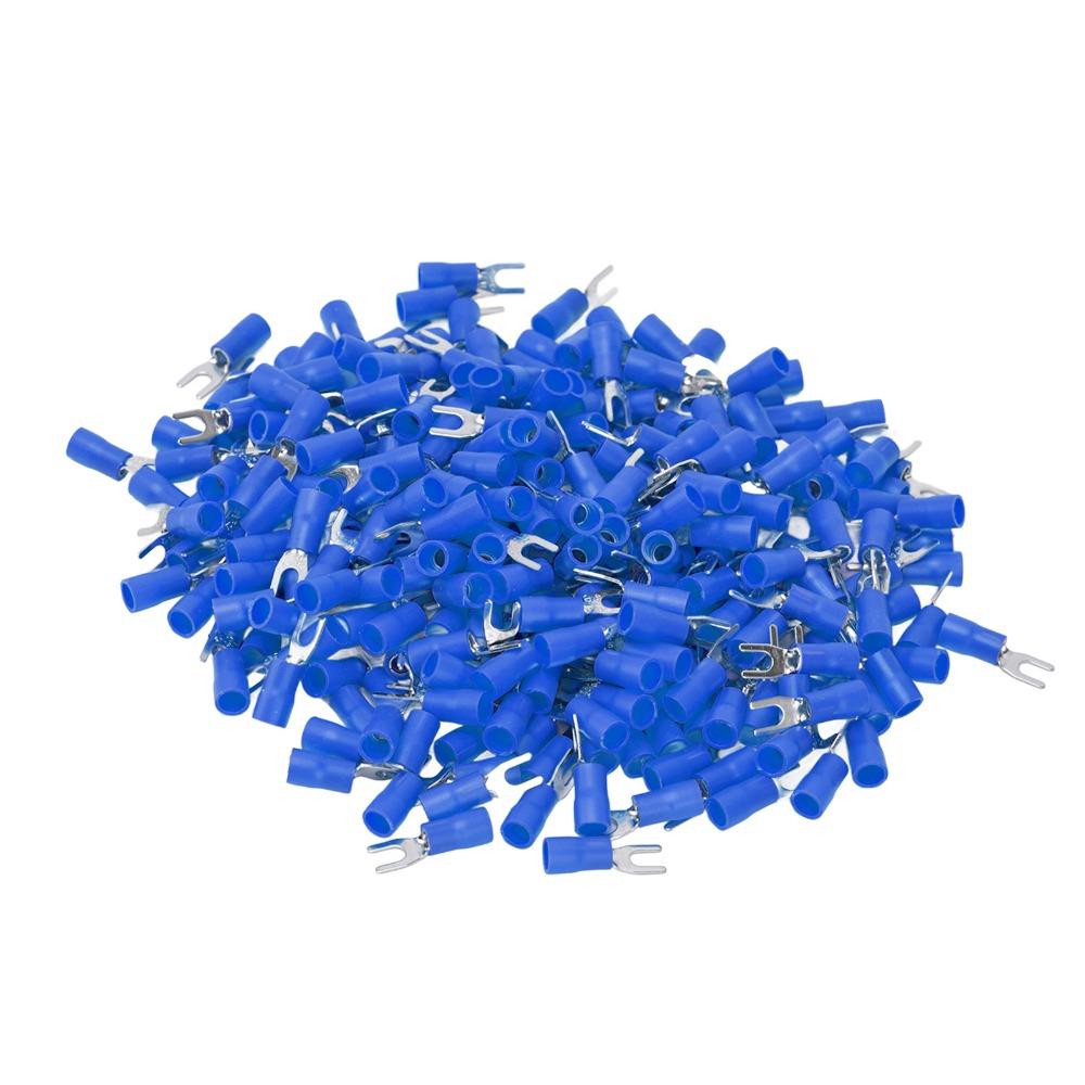300PCS Durable SV1.25-4 Insulated Fork Spade Terminals Blue PVC Electrical Crimp Terminal Fork Spade Wire Connector Crimping Use