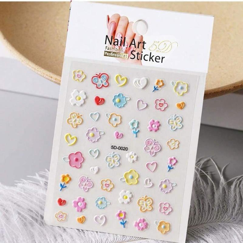 3 Sheet 5D Resin Floral & Butterfly Nail Stickers,2pcs 5D Self-Adhesive Embossed Flower Nail Stickers,Floral Slider Nail Decor Nail Art Supplies DIY