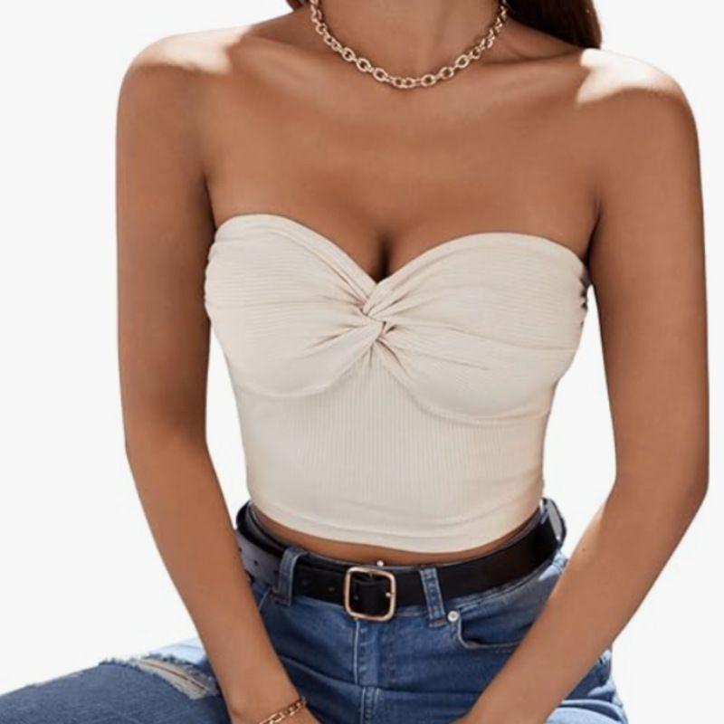 

Однотонный укороченный топ с открытым пупком, однотонный, с перекрученным низом, с низким вырезом, укороченная майка Milky White L