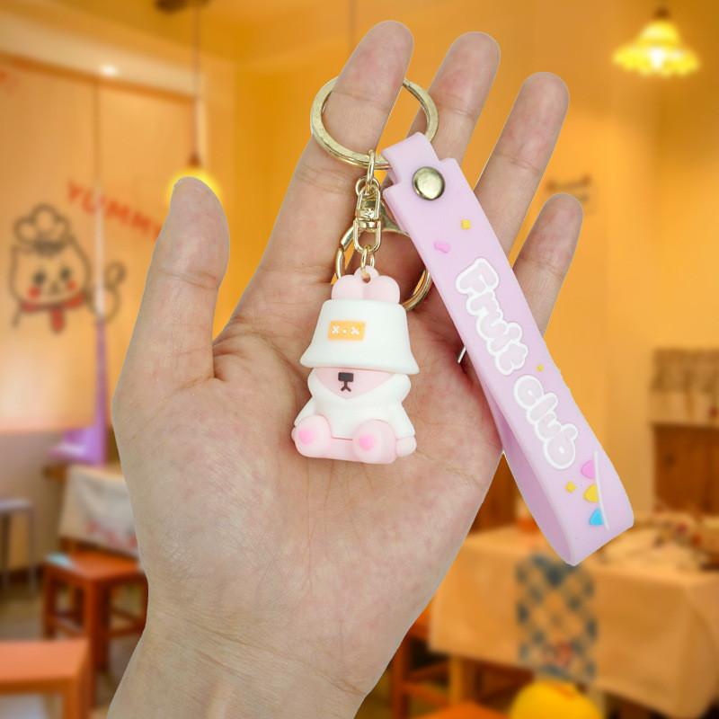 

Очаровательный мультяшный мишка-рыбак брелок милый резиновый брелок для сумки для пар автомобильный аксессуар ключ белый