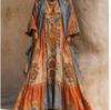 New Bohemian V-neck Printed Long Dress Loose Sunscreen Blouse Seaside Vacation Beach Dress