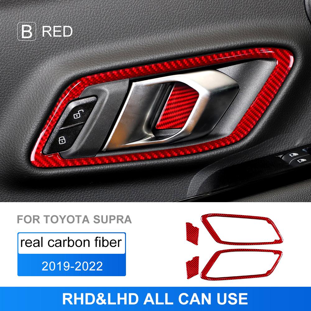 Real Soft Carbon Fiber Sticker For Toyota Supra GR A90 A91 MK5 2019 2020 2021 2022 2023 2024 2025 Car Interior Inner Door Handle
