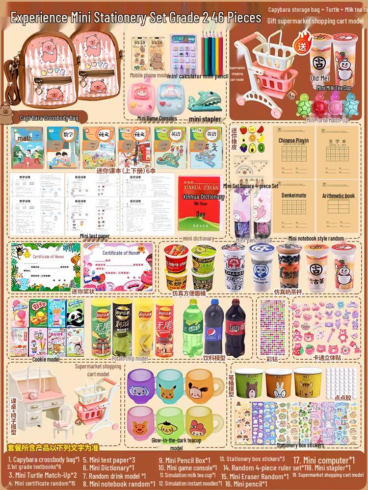 Capybara Mini Backpack: Children's Crossbody Bag for Girls with Full Stationery Set