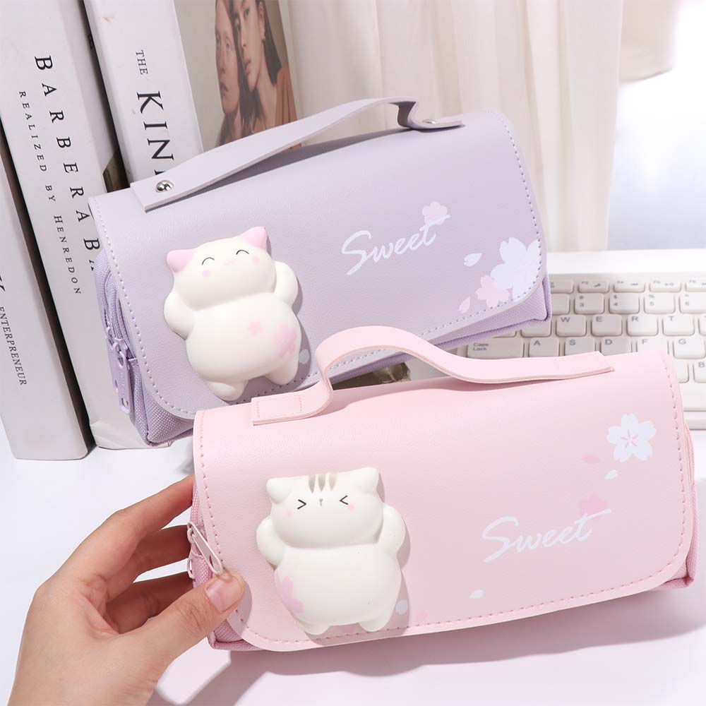 Korean Fun Press Pen Bag 3-layer Stationery Storage Bag Kawaii Animal Pencil Bag  Student
