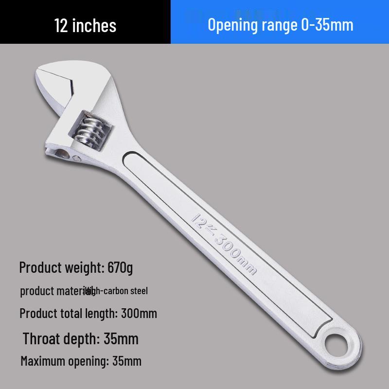 Wielofunkcyjny zestaw kluczy nastawnych 12 cali z kluczem płasko-oczkowym i małą szczęką, duży zakres regulacji, zawiera klucz do rur 8 cali.