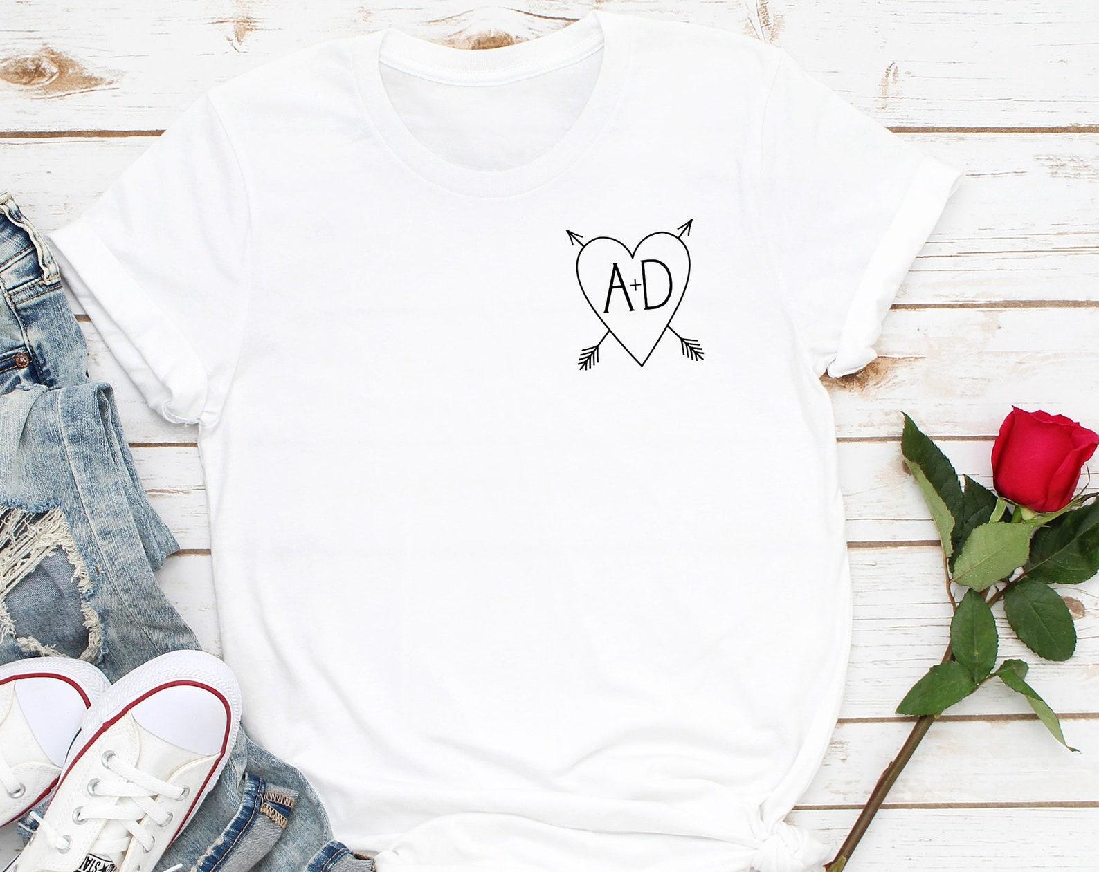 Custom Initials Heart Pocket T-Shirt - Valentine s Day Gift L