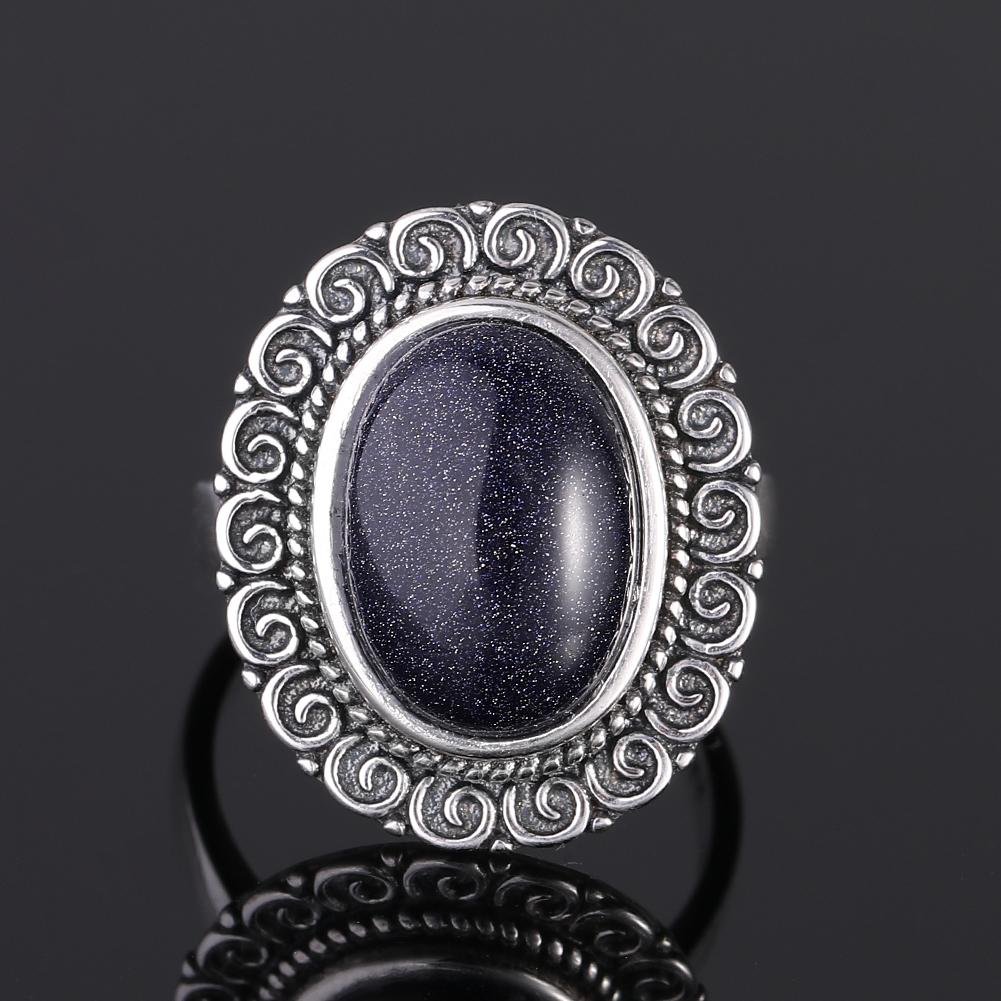 S925 Silver Ring for Women Oval Round Dropwater Natural Blue Sandstone Ring Gift Sun Shaped Retro Luxury Fine Jewelry