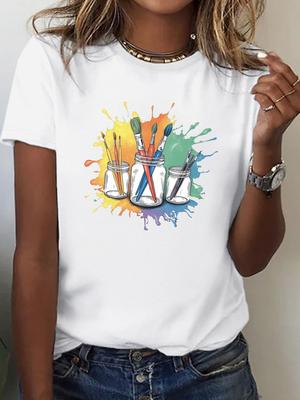 Lively Art Studio Women's T-shirt Comfort Fit This Minimalist Fresh And Stylish Women'S Casual Has a Round Neck Short Sleeves
