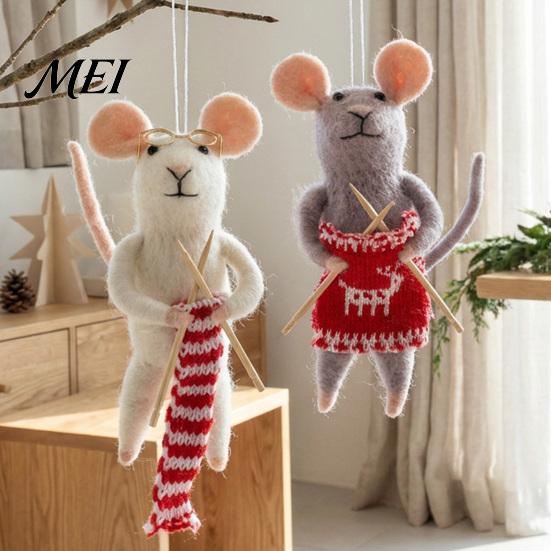 Cozy Christmas Scene Supplies Felt Mouse Ornament, Handmade Felted Wool Hanging Decoration, Decor Cute Knitting Doll for Xmas Tree, Holiday