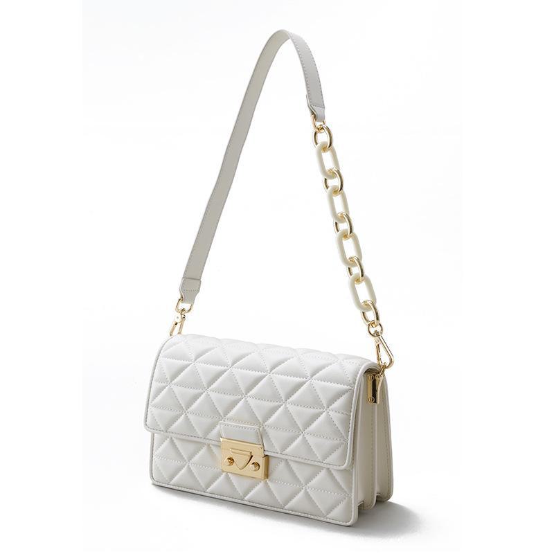 

Elegant Korean-Style Genuine Leather Diamond Chain Shoulder Bag білий