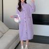 Gentle Wind Color Buckle Semi-turtleneck Knitted Cardigan Women's Autumn and Winter New Loose Lazy Dress Sweater Long Dress