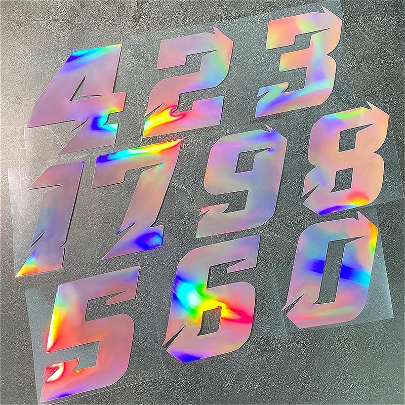 1 ks Růžové laserové nálepky s čísly na motocykl Vodotěsné pro DIY Skútr Helma Palivová nádrž Kapotáž Jízdní kolo Ochrana proti slunci Vinylové nálepky