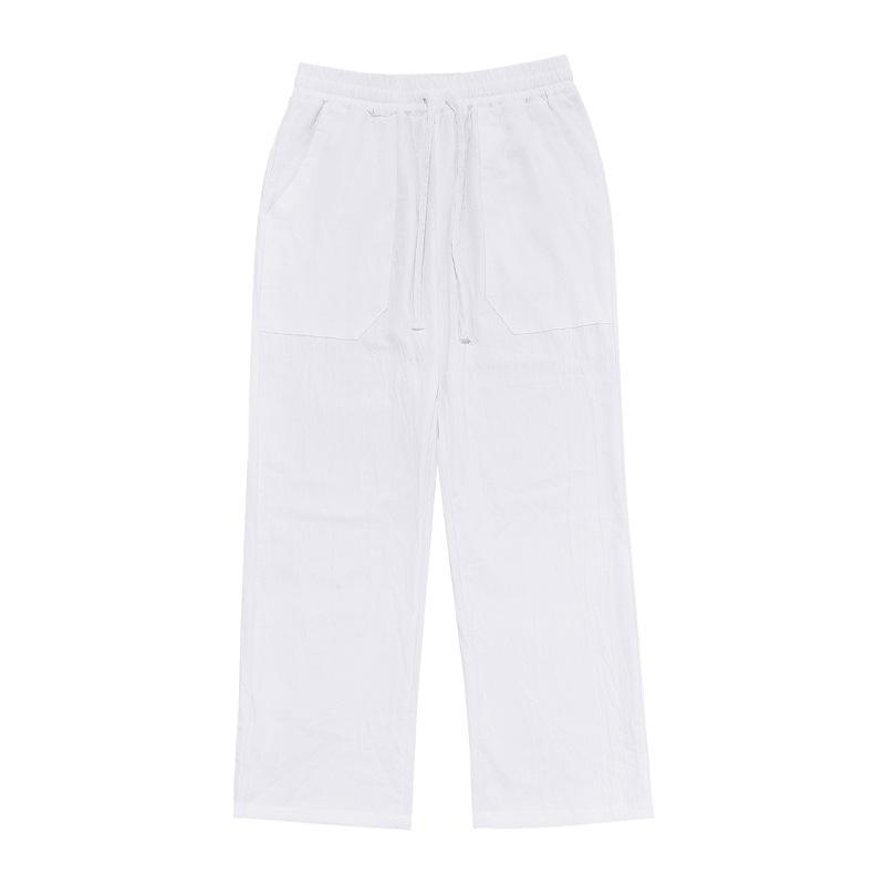 Men's cotton linen plus size trousers breathable sweat solid colour trousers basic paragraph casual wide-legged trousers man