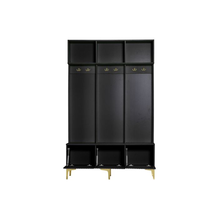 Meuble D’entrée - MUVOE - Arbre De Couloir - Noir - Banc De Rangement - 6 Crochets Dorés