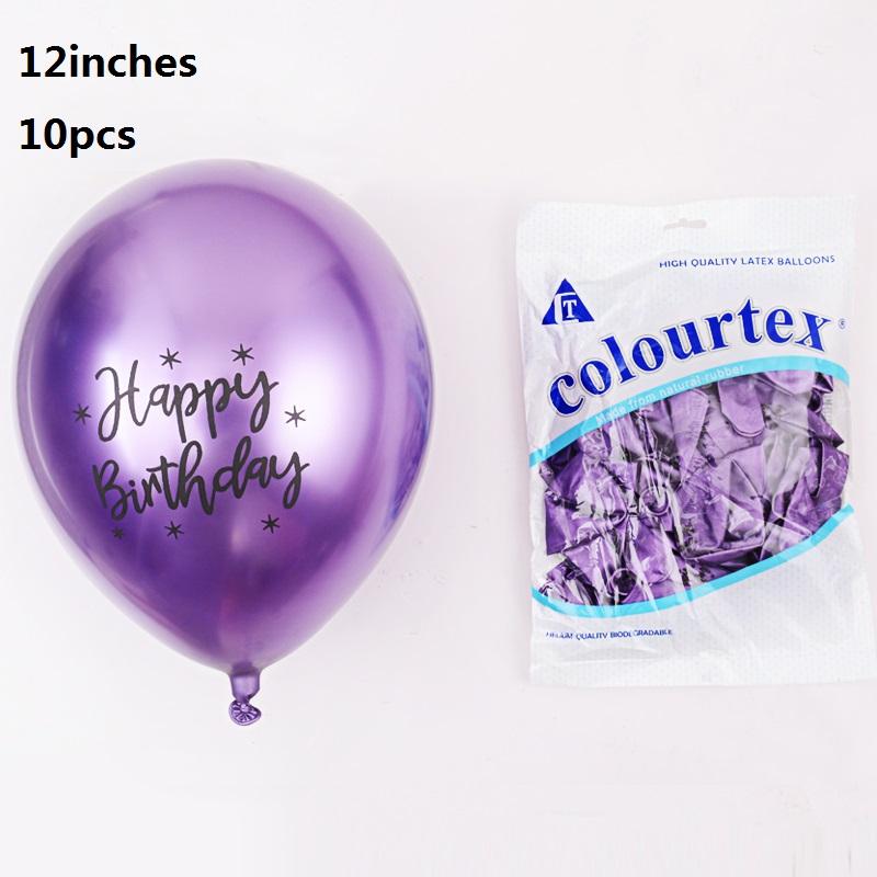 10pcs Birthday Balloons Chrome Latex Happy Birthday Printed Pattern Baby Shower Balloon Metal Birthday Party Decorations