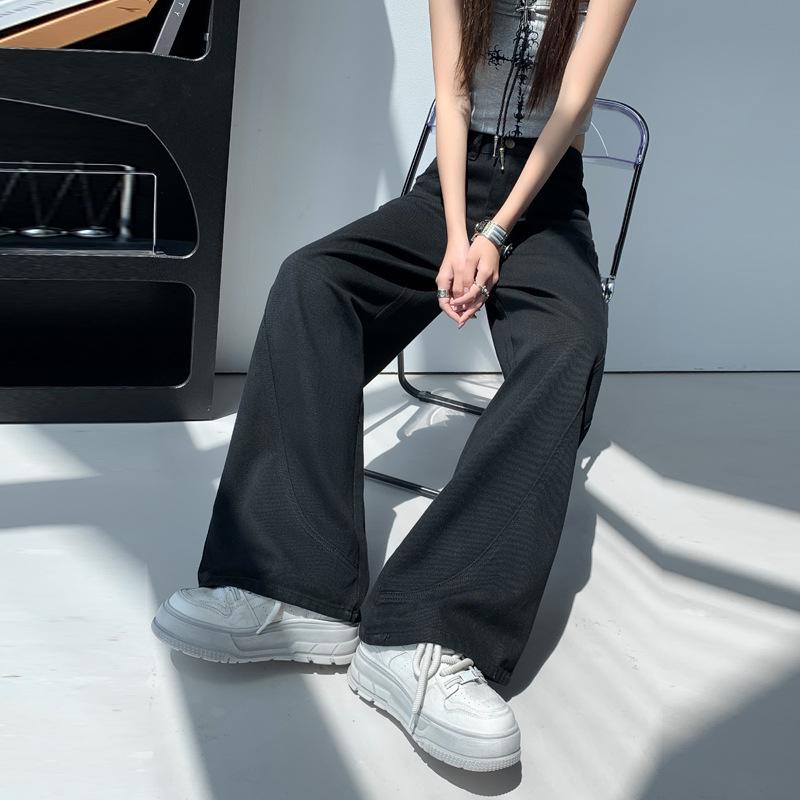 Fashionable Black Light Luxury Korean-Style Wide-Leg Jeans - Super Soft Cotton, Slim Fit for Women - Perfect for Spring and Summer