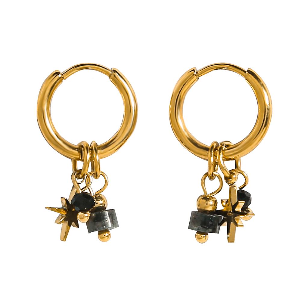 

YACHAN Gold Plated Stainless Steel Hoop Earrings for Women Natural Stone Pink Cute Charms Waterproof Jewelry