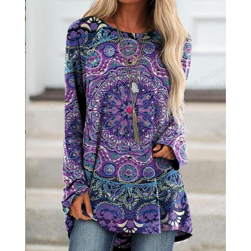 Vintage T Shirt European Pattern 3d Print T-shirt Women Fashion T-shirts Long Sleeve Tops Tees Harajuku Tshirt Ladies Tops Y2k