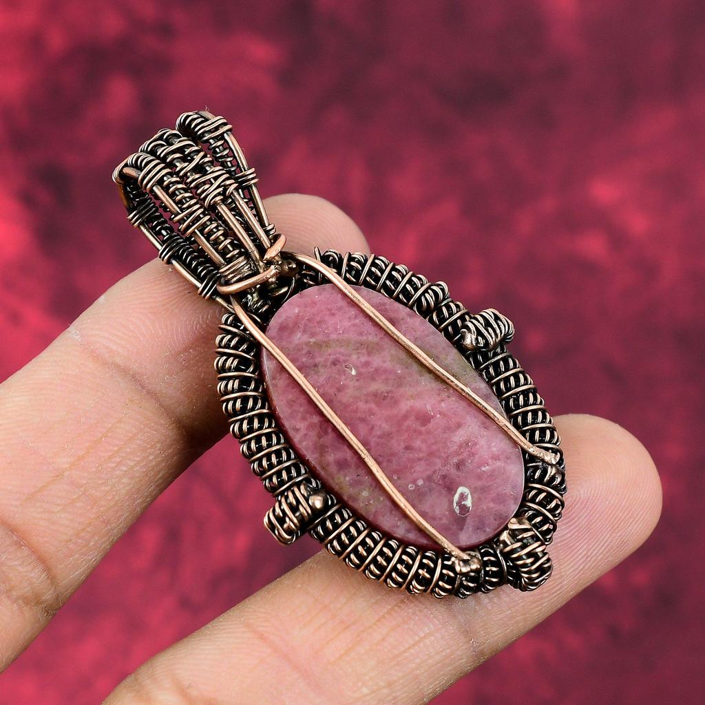 Rhodonite Pendant Copper Wire Wrapped Pendant Handmade Pendant Antique Copper Jewelry Gemstone Pendant Wire Wrap Jewelry Anniversary Gifts
