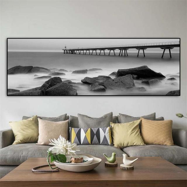 

Пейзаж спокойное озеро золотой длинный мост дерево сцена холст картина для современного настенного искусства гостиная спальня домашний декор без рамки 50*150cm