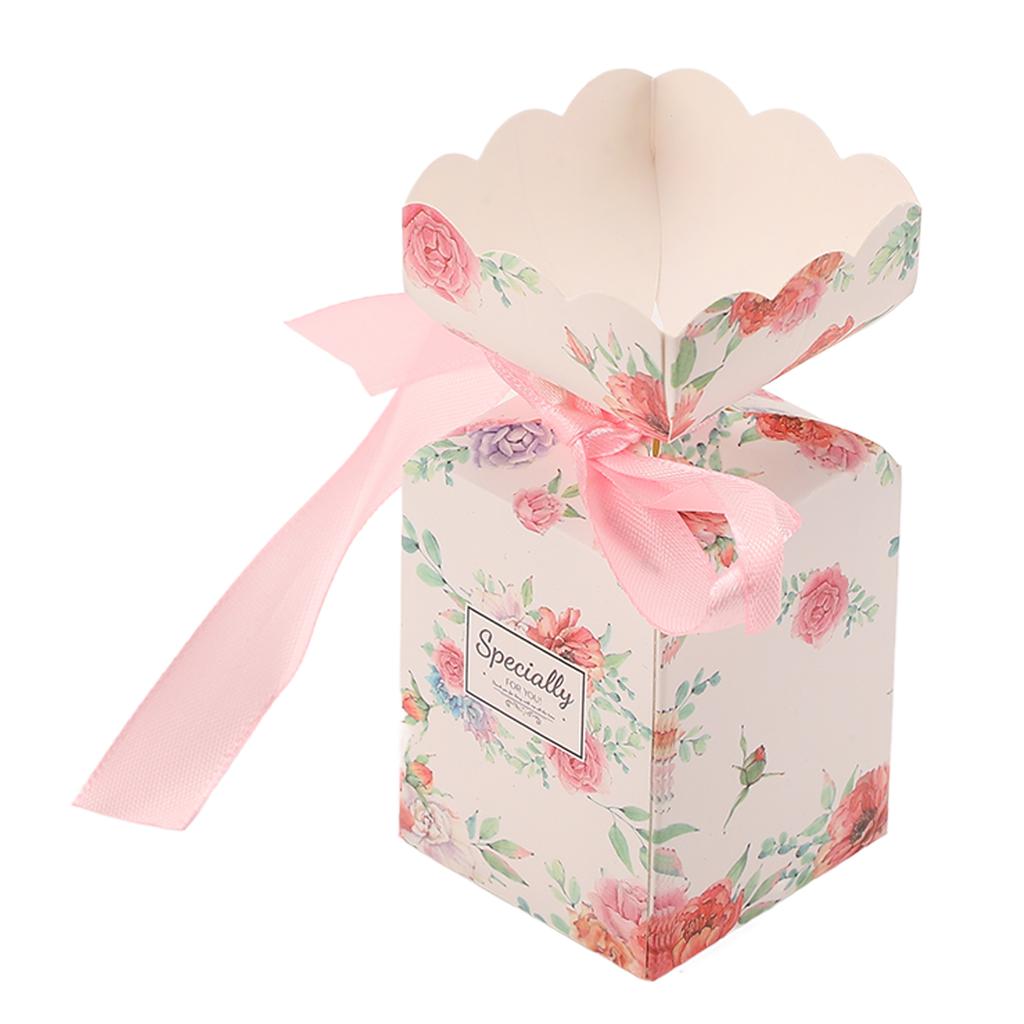 50 Set Wedding Favor Boxes Floral Pattern Retro   Sy Assemble   Boxes Party Favors with Rope   Gift Box