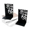 2Pieces Metal Book Ends for Desk and Shelf Hollow Flower Bookends Heavy Duty Bookends Slip Resistant Book Support