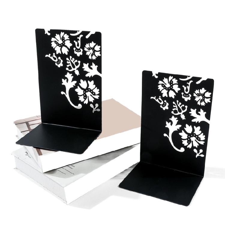 2Pieces Metal Book Ends for Desk and Shelf Hollow Flower Bookends Heavy Duty Bookends Slip Resistant Book Support