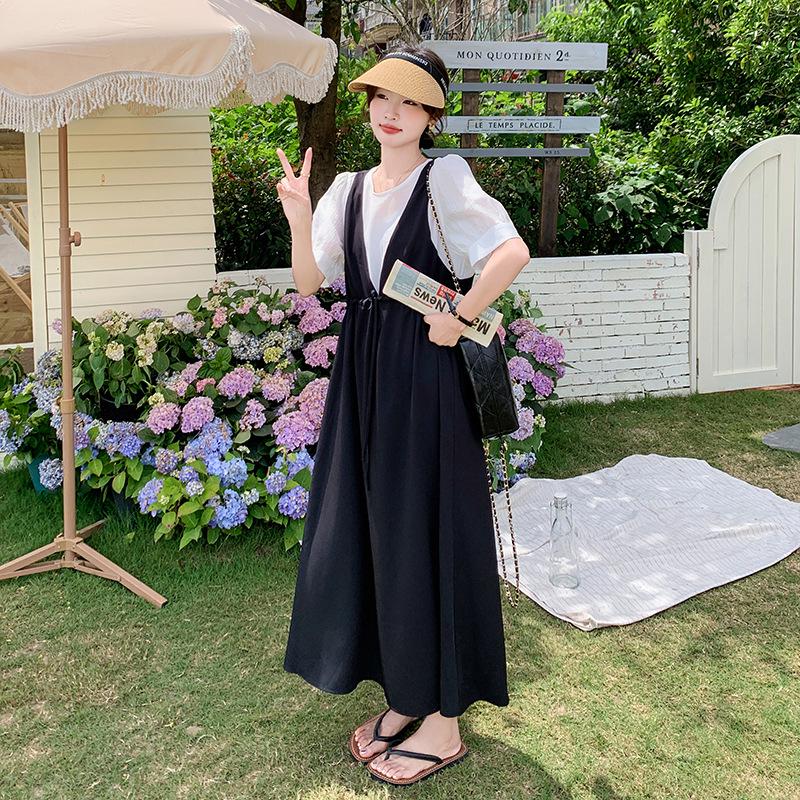 

Women s Summer 2025 Black & White Two-Piece Look French Casual A-Line Dress M