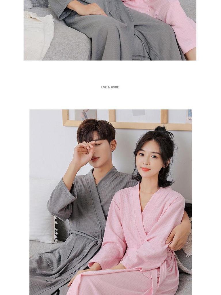 Unisex Waffle Weave Bathrobe: Lightweight, Water-Absorbent Yukata-Style Nightgown for Spring, Summer, and Autumn