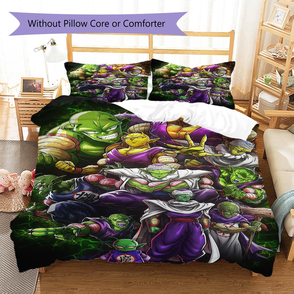 Son Goku Pattern Bedding,Quilt Set Quilt Cover Pillowcase Home Birthday Gift (1 * Duvet Cover + 2 * Pillowcase, Without Core)