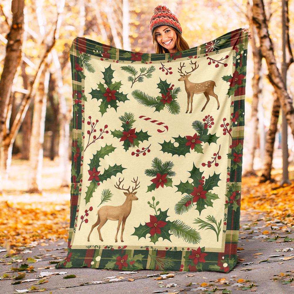 1pc Christmas, Plaid Blanket for Sofa Bed Soft and Light Bedding Ideal for Picnics, All-Season Christmas Outdoor Decor Accessories-c0803027