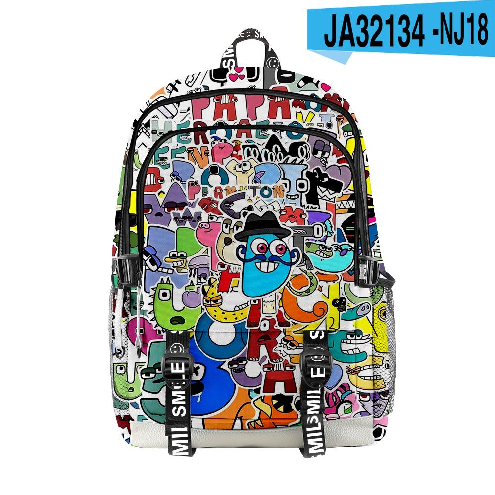Rucsacuri școlare populare clasice Alphabet Lore pentru studenți, unisex, cu imprimeu 3D, Oxford, impermeabile, multifuncționale, rucsacuri de călătorie