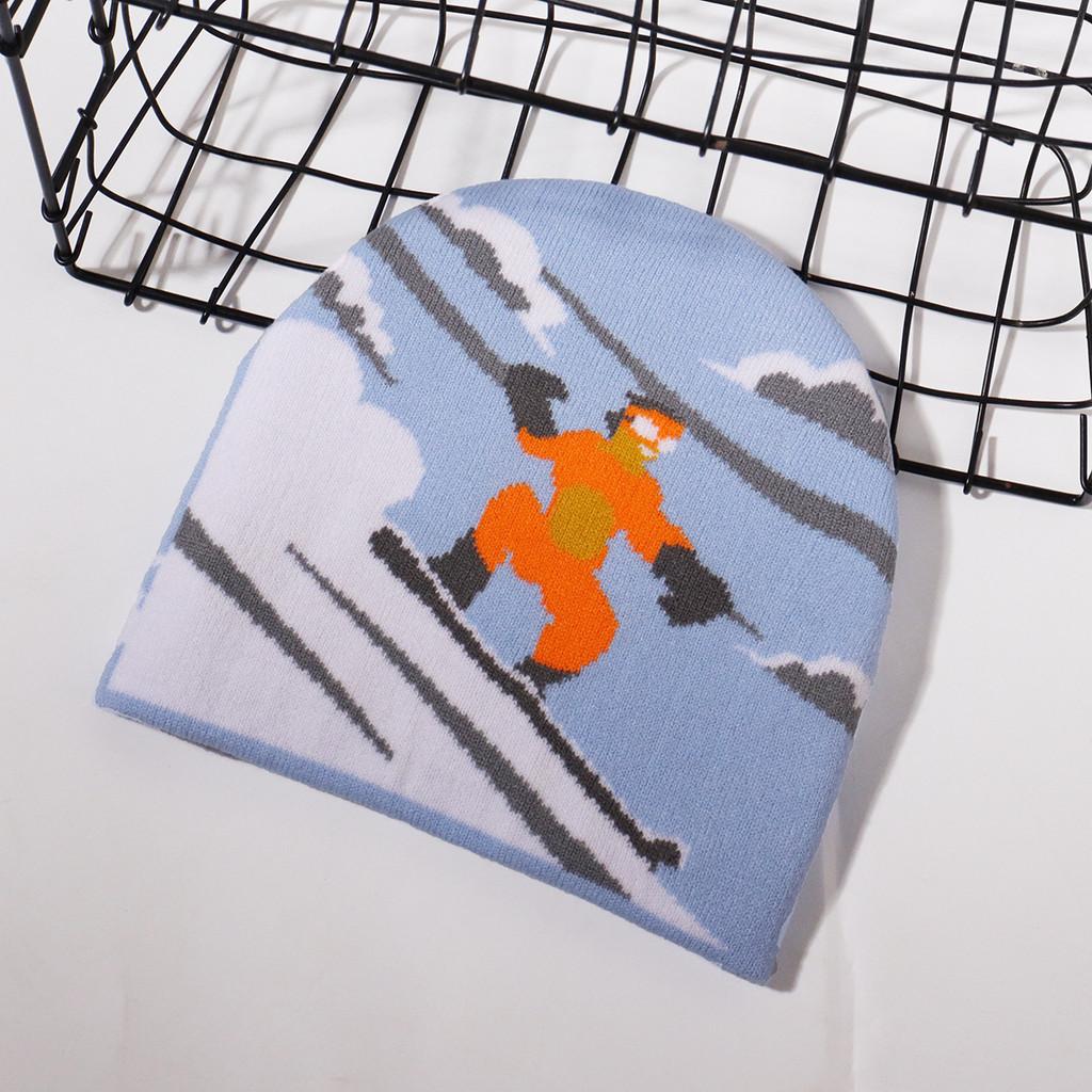 Hat Knitted Leisure With Ski Pattern Jacquard Design For Outdoor In Cold Season