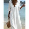 Nuevo Vestido de Verano para Mujer con Cuello en V, Color Sólido, Estilo Playa, Vestido Largo con Flecos