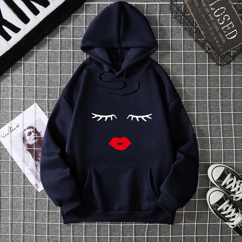 2025 Pretty Cute Eye Lashes Red Lips Print Women Hoodie Summer Casual Short Sleeve O Neck t-shirt Ladies White Hooded Sweatshirt