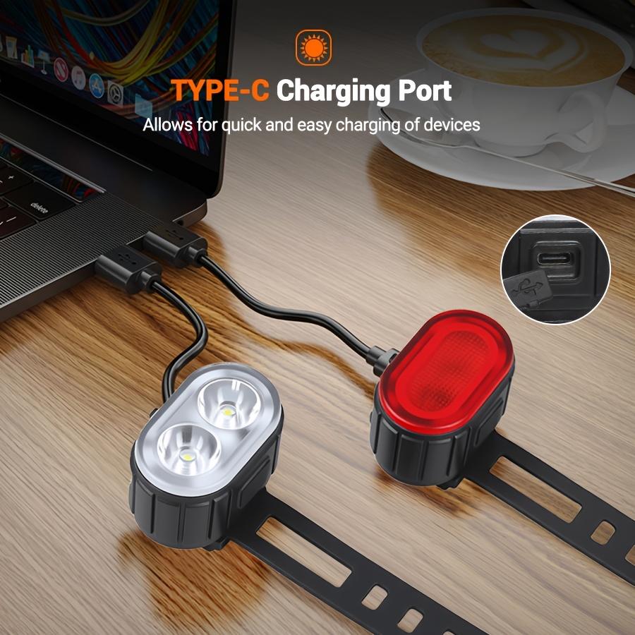 2PCS USB Rechargeable LED Bicycle Front Headlight Rear Tail Safety Light Kits Set
