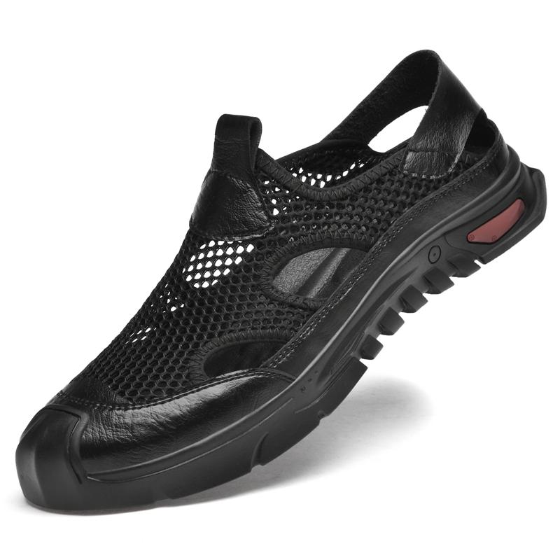 2025 Summer Hot Selling Men's Beach Mesh Shoes Breathable Men's Sandals Simple Gray Anti Slip Waterproof Outdoor Casual Shoes