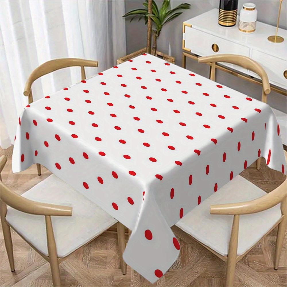 Charming Red Polka Dot Print Tablecloth, Classic White Base Table Cover for Dining, Tea Table & Festive Party Decor