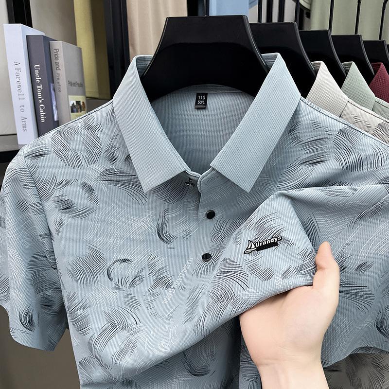 Summer Men's Short Sleeve T-Shirt Fashion Printed Lapel Collar Breathable Polo