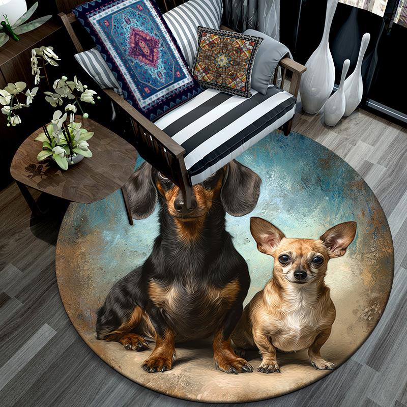 Dogs Round Area Rug,Carpet Rug for Living Room Bedroom Sofa Playroom Decor,Non-slip Floor Mat