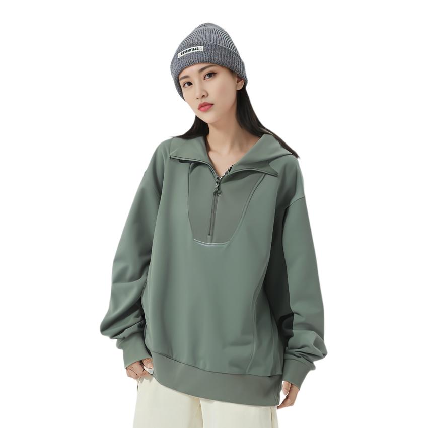 Anta Training Series Solid Color Polo Neck Comfortable Breathable Versatile Casual Loose Sweatshirt Women sweatshirt Fruit-Tea-Green 162447730N-4