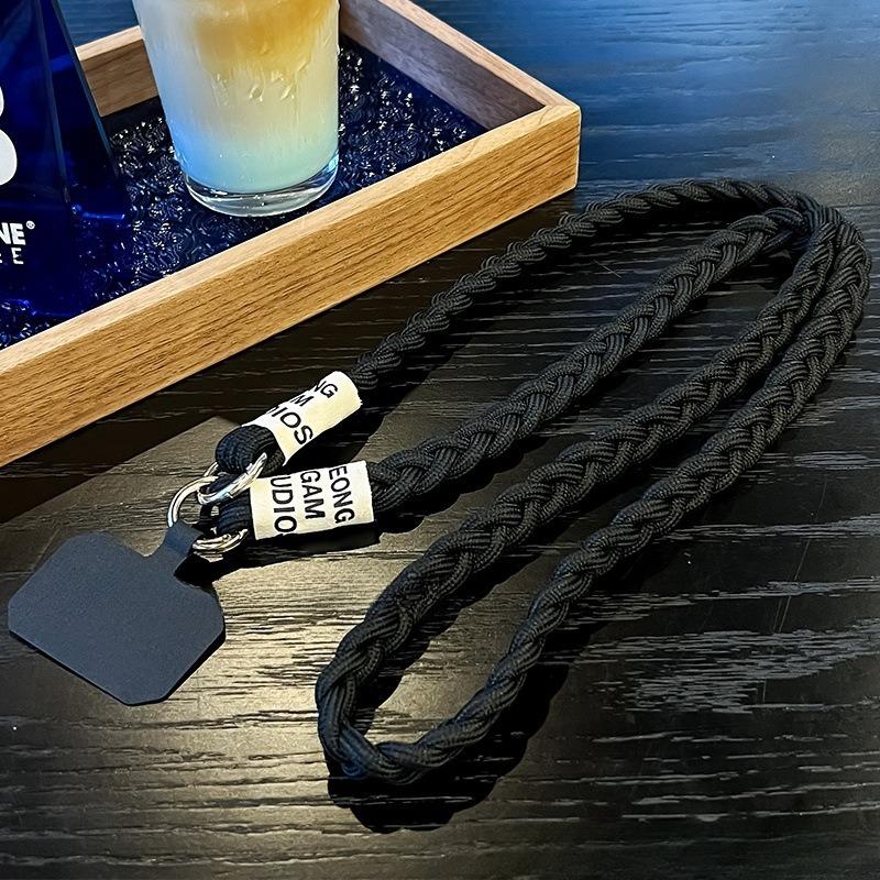 Durable Three-Strand Braided Mobile Phone Lanyard Long Crossbody Shoulder Strap with Ponytail Holder Pendant for Women