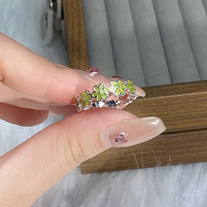 Celebrity Hong Kong Style High-End Egg-Type Turquoise Open Ring Light Luxury Niche Design Temperament Stacked With Personalized Rings