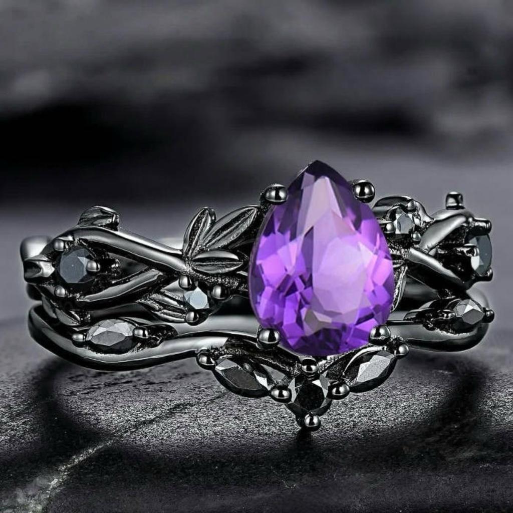 Luxury New Fashion Ring Gun Black Inlaid Purple Diamond Ring European and American Ins Engagement Jewelry Women's Models