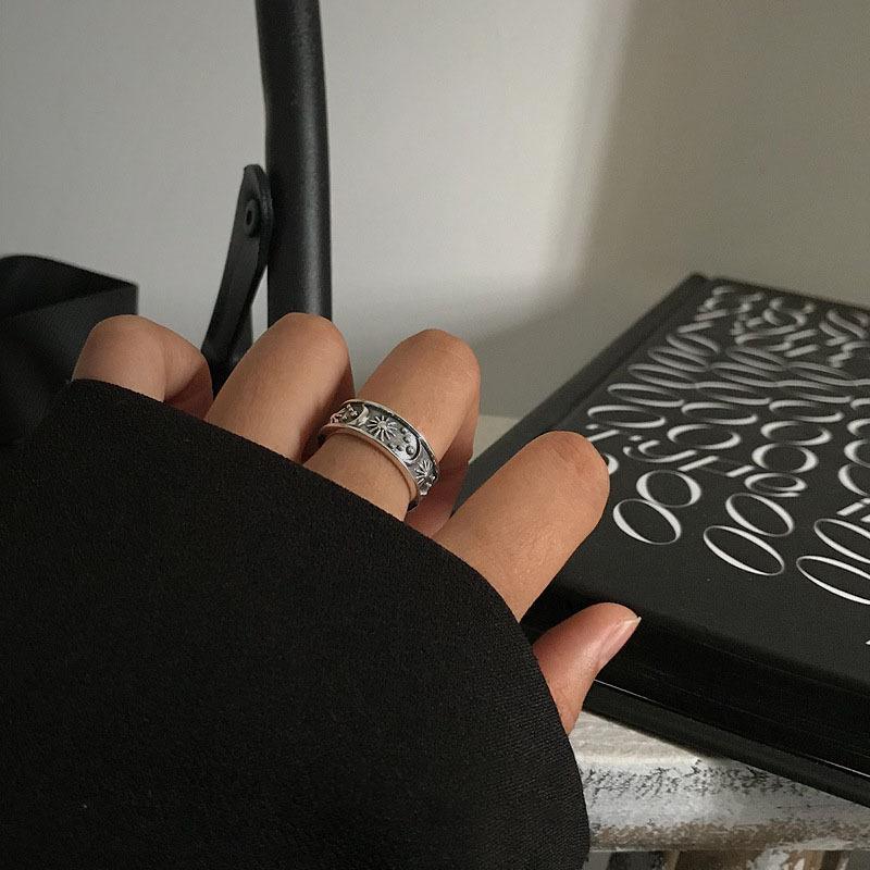 Vintage Sun Moon Stars Ring For Women Men Silver Color Punk Gothic Ring Unisex Accessories Handmade Designer Jewelry Lover Gift