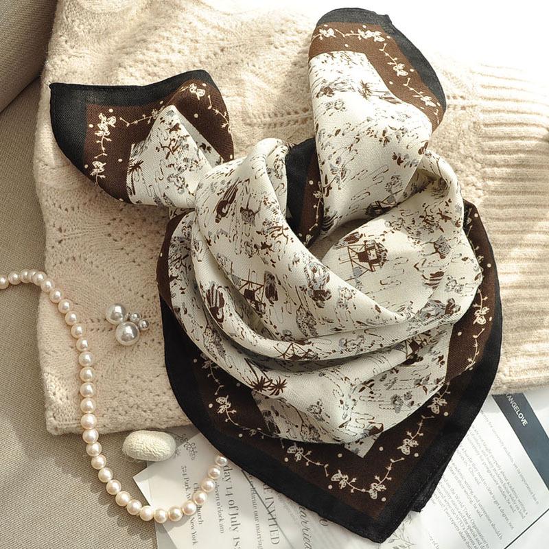 

2025 Новый хлопково-льняной маленький квадратный шарф для женщин - Тонкий летний для защиты шеи 70-70 cm