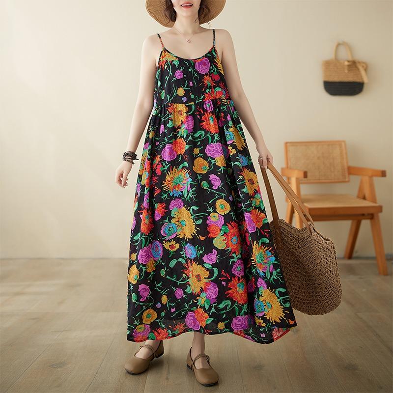 

Summer new literary and retro pullover tube top suspender loose large size A word sleeveless dress women M
